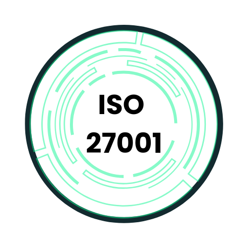 Futuristic circular digital interface ISO 27001 symbolizing cybersecurity consultant and data protection.